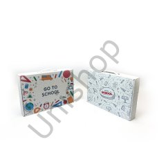 Go To School – Plastik Kulplu Çizgi Desen Beyaz Okul Çantası 31x22x5 cm