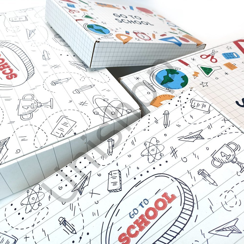 Go To School – Plastik Kulplu Çizgi Desen Beyaz Okul Çantası 31x22x5 cm