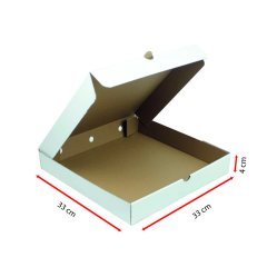 Baskısız Pizza Kutuları Beyaz - 33x33x4 cm - 2 Desi - 100 Adet