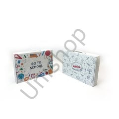 Go To School – Plastik Kulplu Çizgi Desen Beyaz Okul Çantası 45x35x7 cm