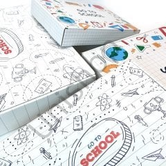Go To School – Plastik Kulplu Çizgi Desen Beyaz Okul Çantası 45x35x7 cm